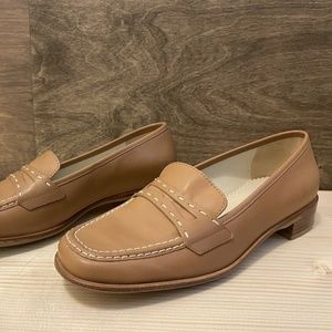 Lands' End Womens Leather Slip On Penny Loafer Shoes Brown Low Block Heel 8B